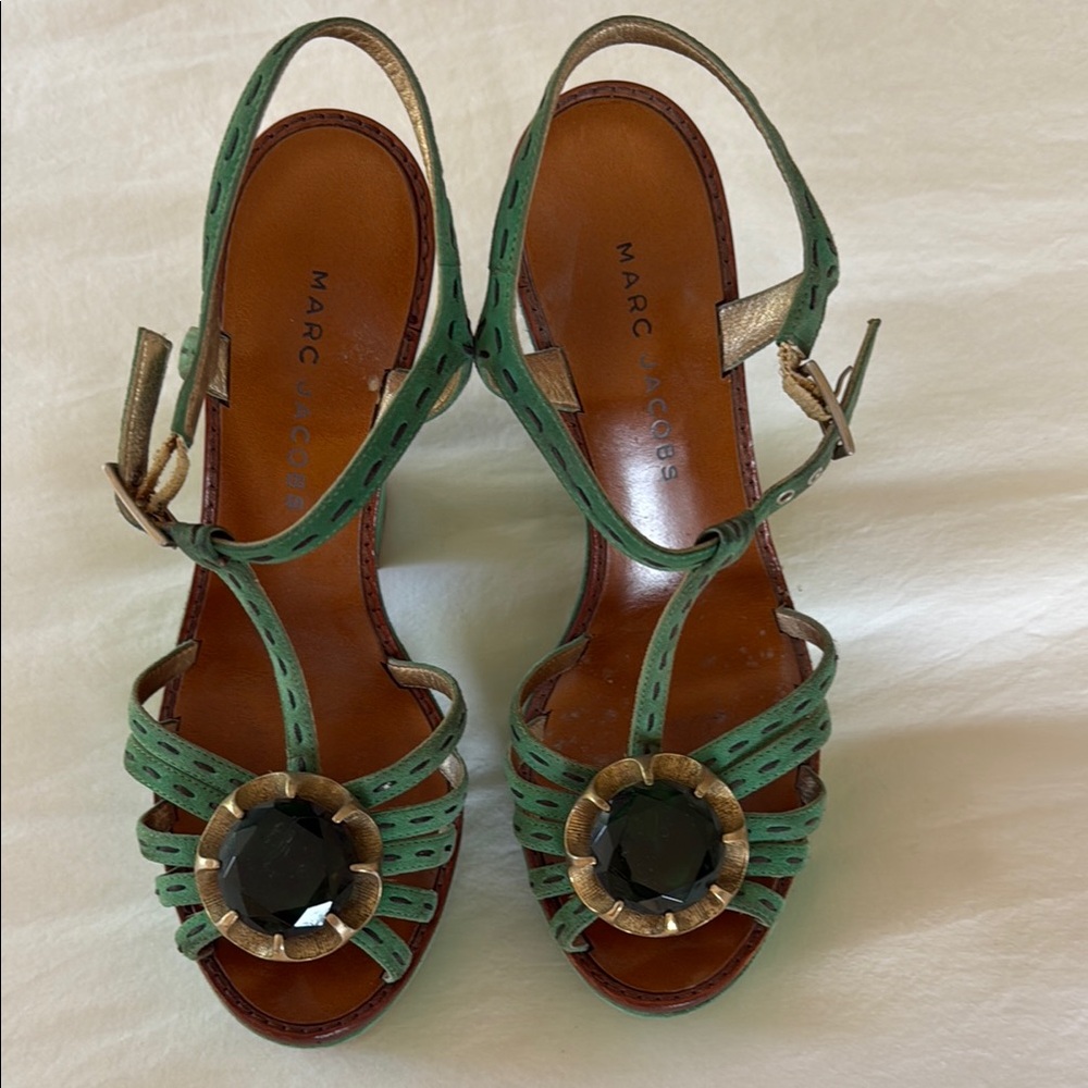 Vintage Marc Jacobs Green and Gold Strappy Sandals